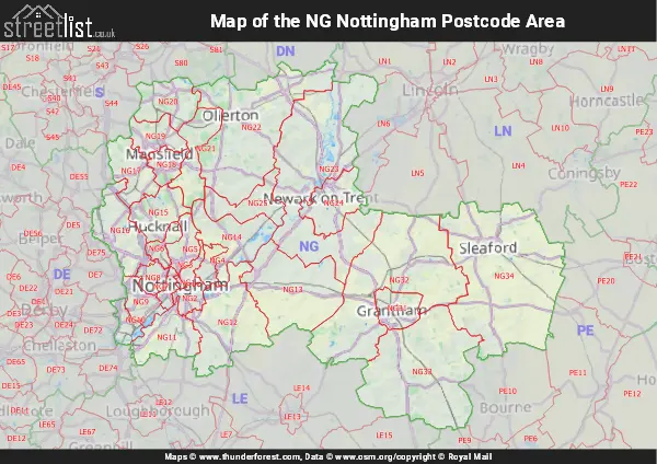 Map of the NG Postcode Area