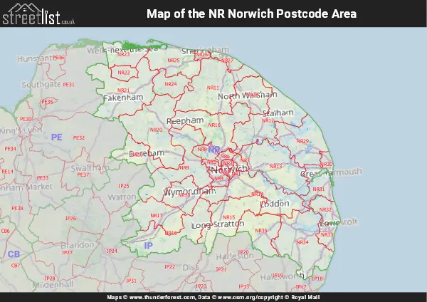 Map of the NR Postcode Area