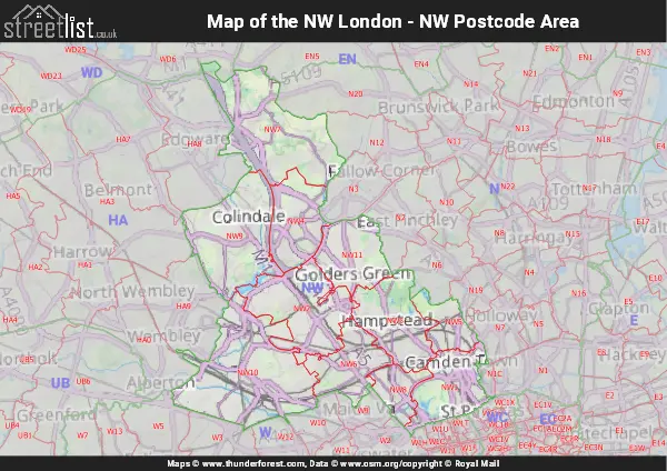 Map of the NW Postcode Area