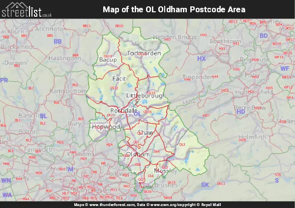 Map of the OL Postcode Area