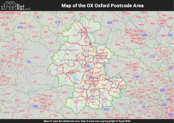 Map of the OX Postcode Area