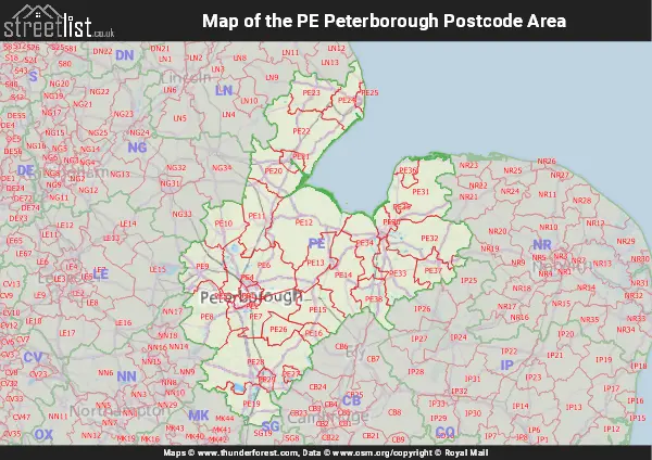 Map of the PE Postcode Area