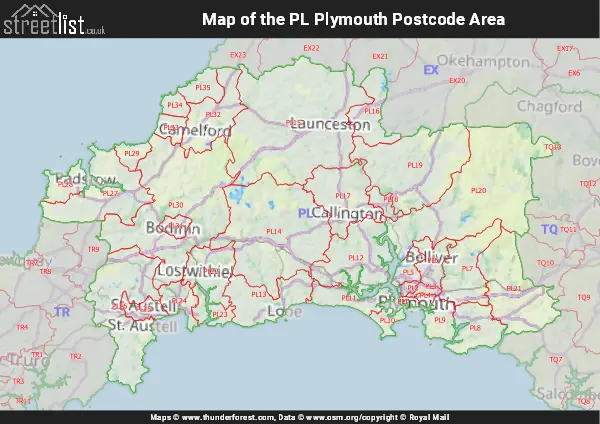 Map of the PL Postcode Area