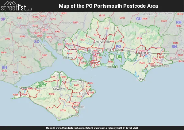 Map of the PO Postcode Area