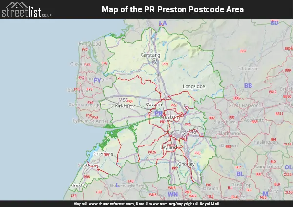 Map of the PR Postcode Area