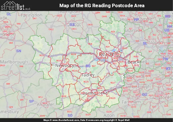 Map of the RG Postcode Area