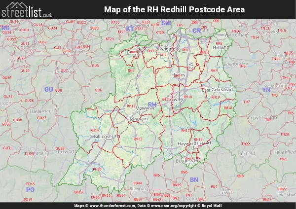 Map of the RH Postcode Area