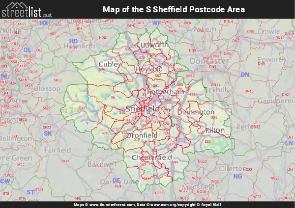 Map of the S Postcode Area