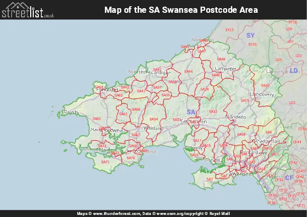 Map of the SA Postcode Area