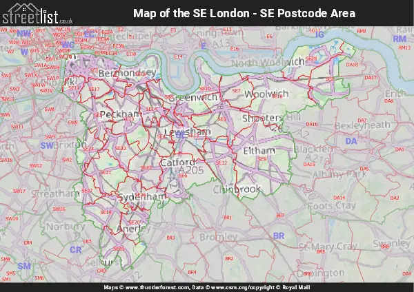 Map of the SE Postcode Area