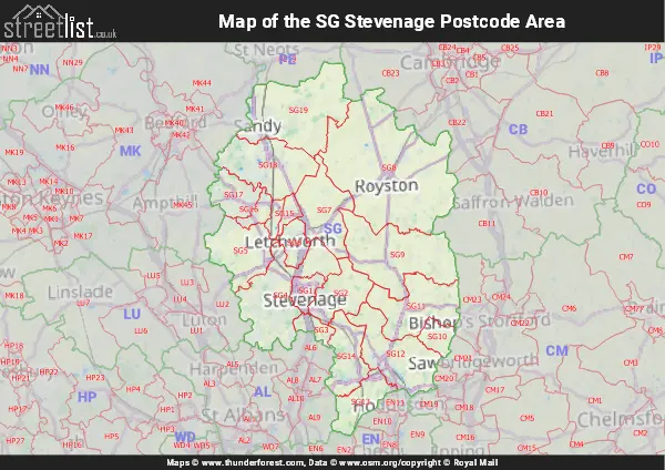Map of the SG Postcode Area
