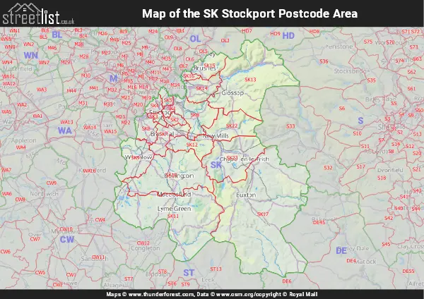 Map of the SK Postcode Area