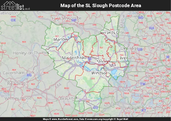 Map of the SL Postcode Area