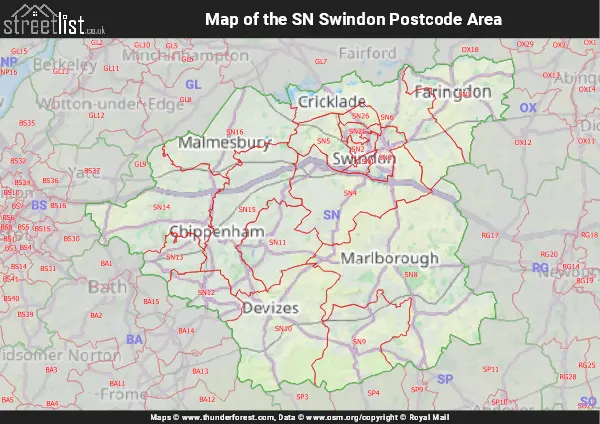 Map of the SN Postcode Area