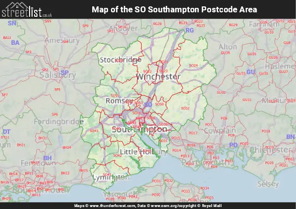 Map of the SO Postcode Area