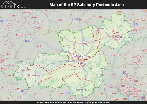 Map of the SP Postcode Area