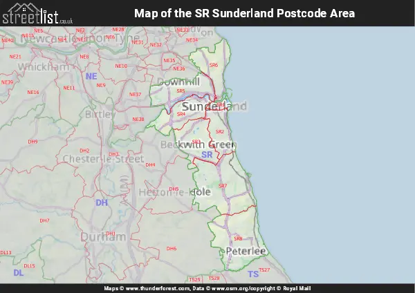 Map of the SR Postcode Area