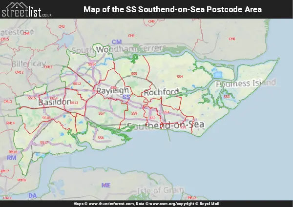 Map of the SS Postcode Area