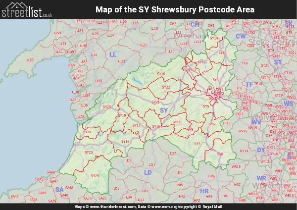 Map of the SY Postcode Area