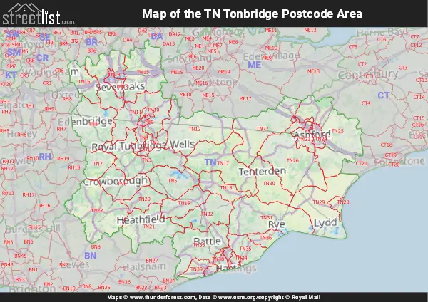 Map of the TN Postcode Area