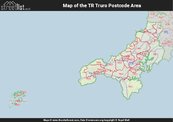Map of the TR Postcode Area