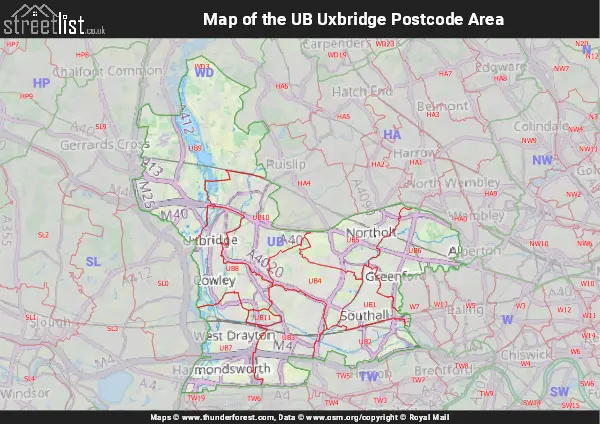 Map of the UB Postcode Area