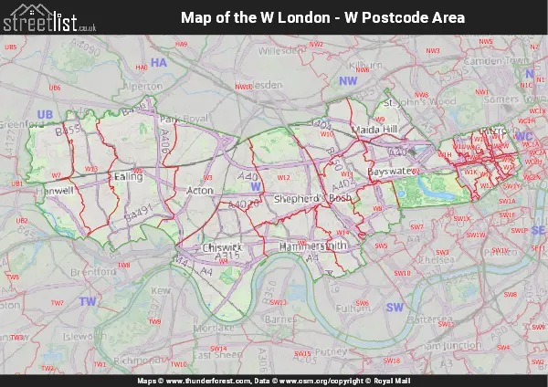 Map of the W Postcode Area