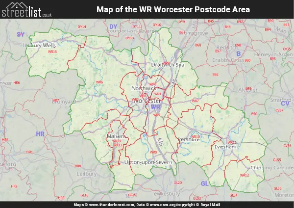 Map of the WR Postcode Area