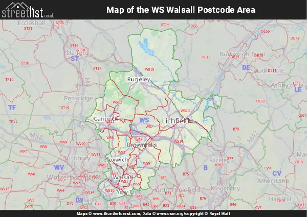 Map of the WS Postcode Area