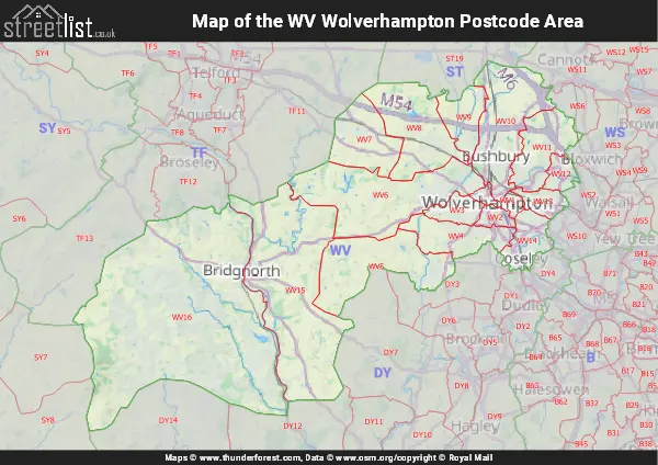 Map of the WV Postcode Area