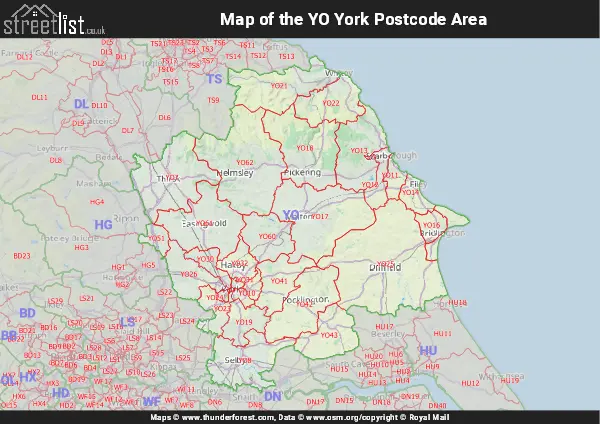 Map of the YO Postcode Area