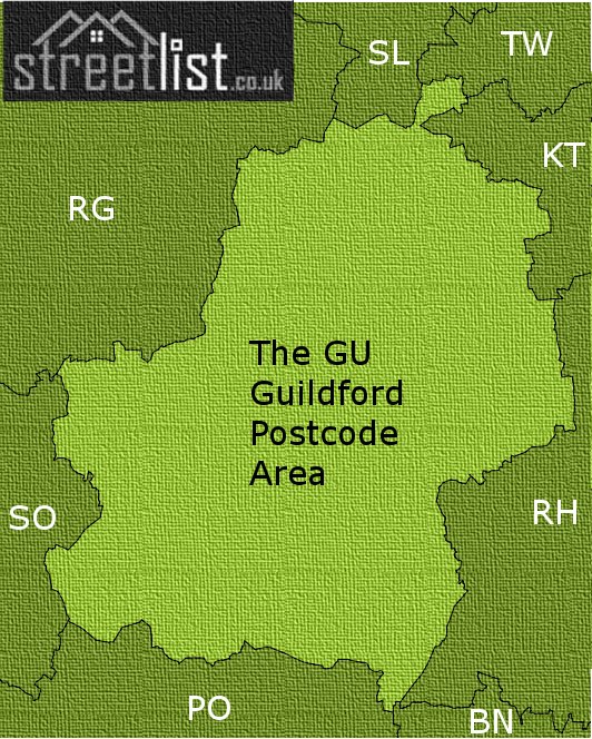 Map of the GU Guildford Postcode Area