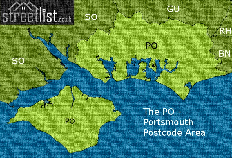 Map of the PO Portsmouth Postcode Area