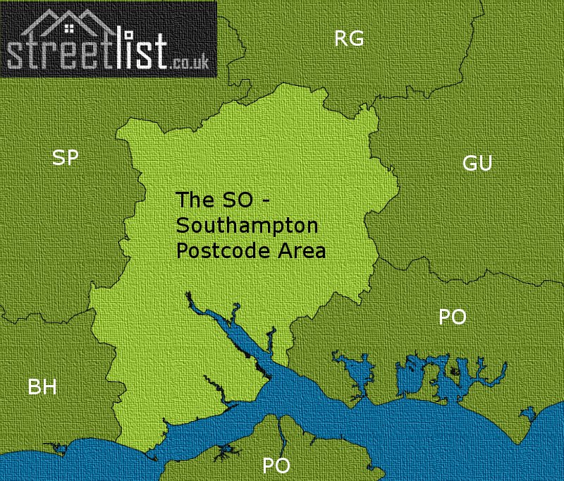 Map of the SO Southampton Postcode Area
