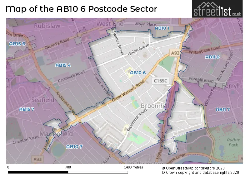 Map of the AB10 6 and surrounding postcode sector