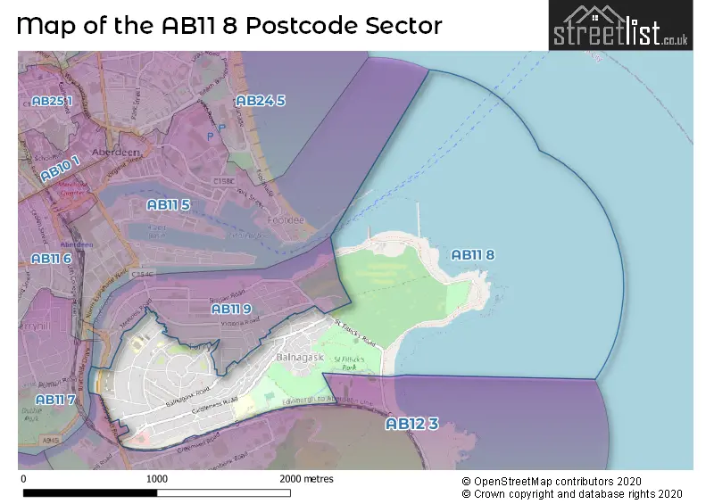 Map of the AB11 8 and surrounding postcode sector