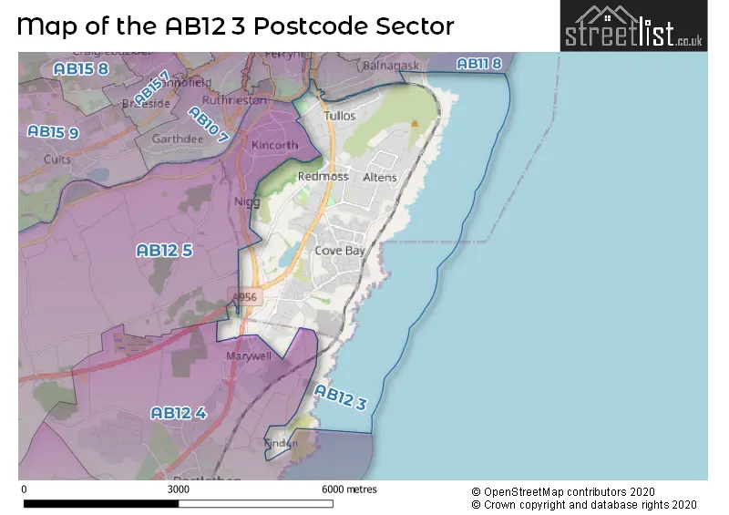 Map of the AB12 3 and surrounding postcode sector