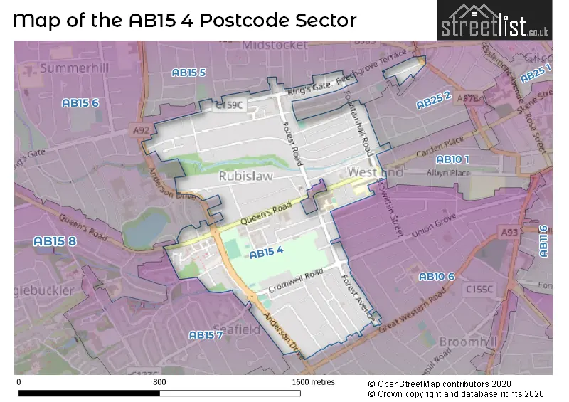 Map of the AB15 4 and surrounding postcode sector