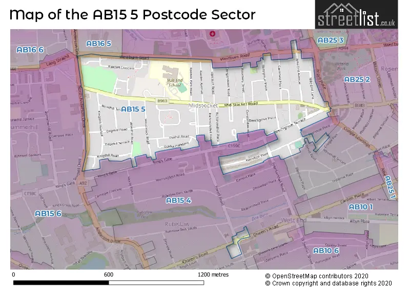Map of the AB15 5 and surrounding postcode sector
