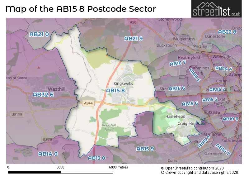 Map of the AB15 8 and surrounding postcode sector