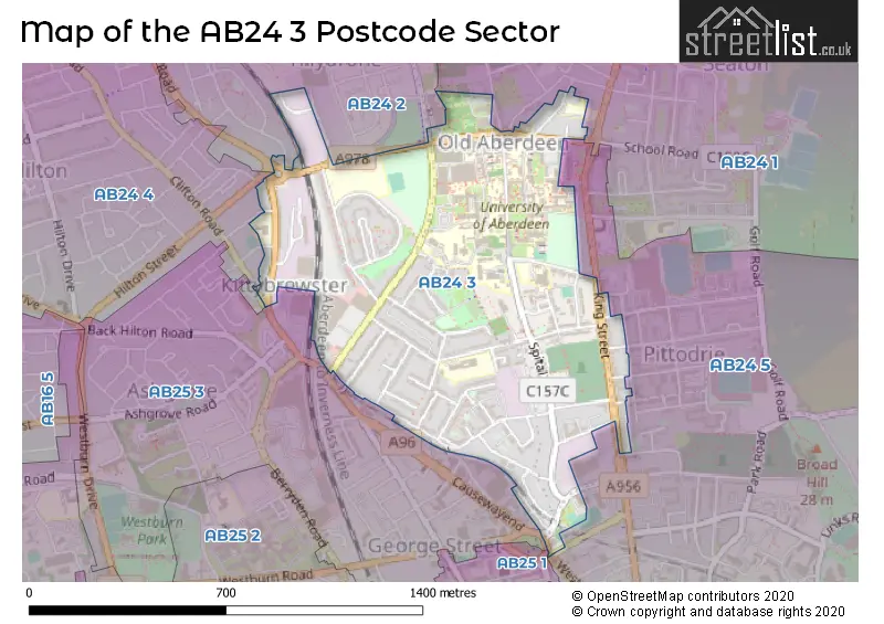 Map of the AB24 3 and surrounding postcode sector