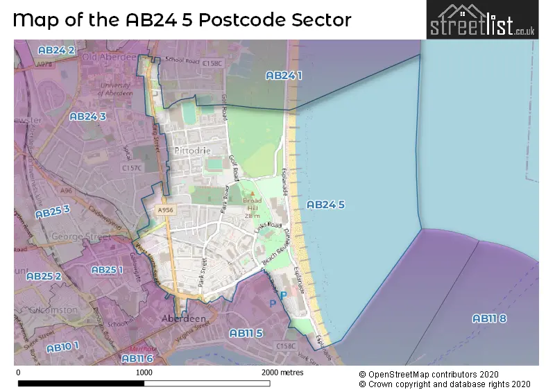 Map of the AB24 5 and surrounding postcode sector