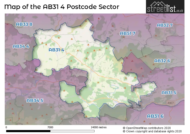 Map of the AB31 4 and surrounding postcode sector