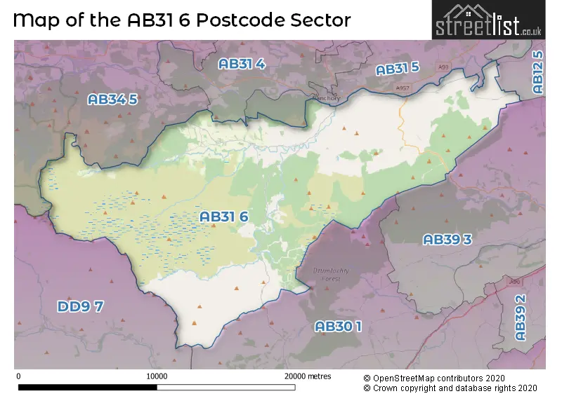 Map of the AB31 6 and surrounding postcode sector