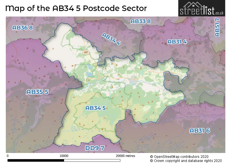 Map of the AB34 5 and surrounding postcode sector