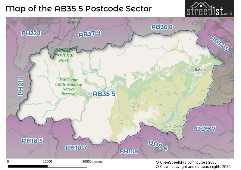 Map of the AB35 5 and surrounding postcode sector