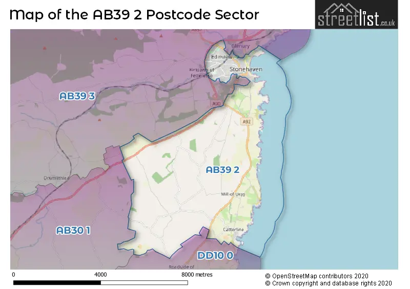 Map of the AB39 2 and surrounding postcode sector