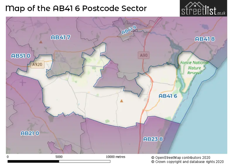Map of the AB41 6 and surrounding postcode sector