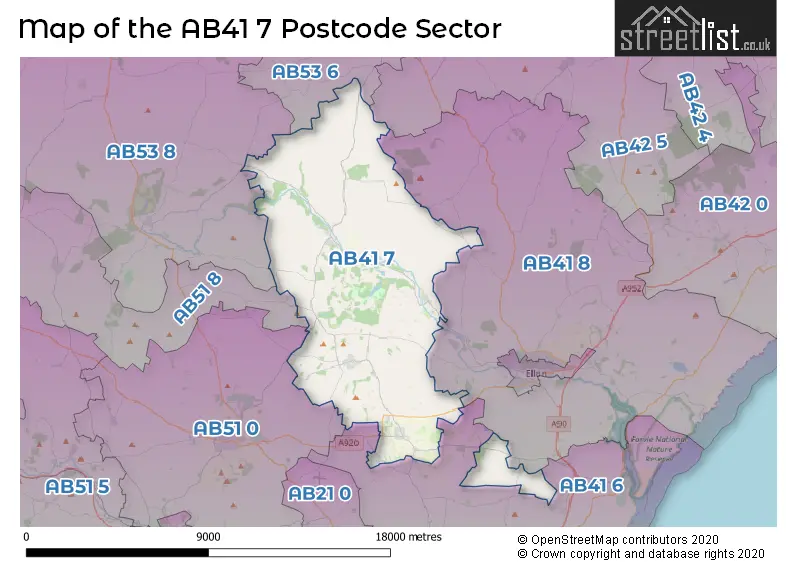 Map of the AB41 7 and surrounding postcode sector