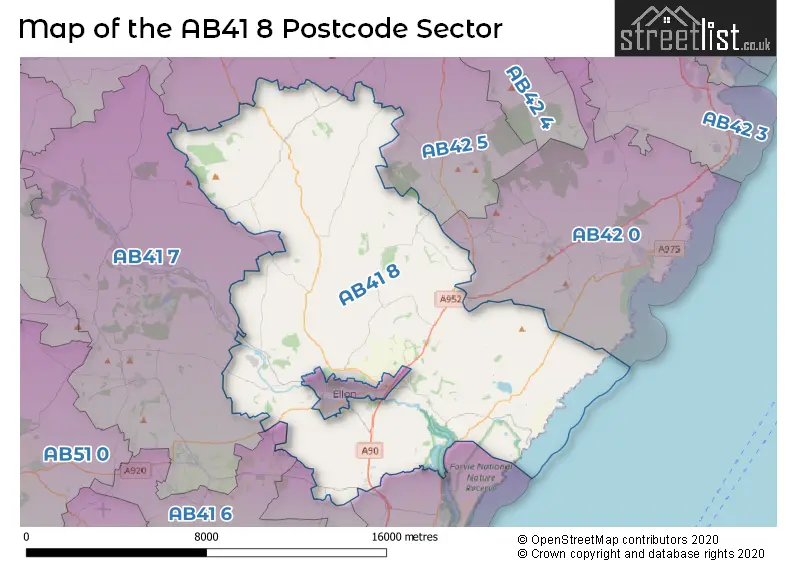 Map of the AB41 8 and surrounding postcode sector